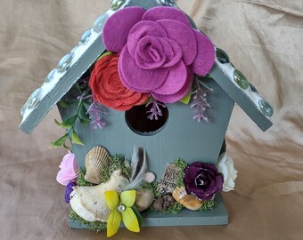 Mermaid Garden Birdhouse: Seashell Cottagecore Home Decor