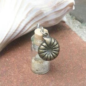 Beach Shell Pendant beach wedding unique beach memory, mini bottle charm, beach vile, ocean memories pendant, beach in a bottle image 1