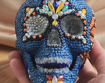 Blue Butterfly Gem Skull: Bejeweled Skeleton Head