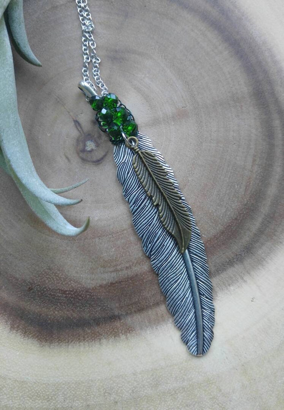 Green Feather Statement Necklace Green Crystal Feather - Etsy