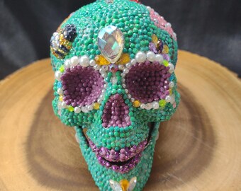 Cottagecore Bejeweled Skull: One-of-a-Kind Gem Art