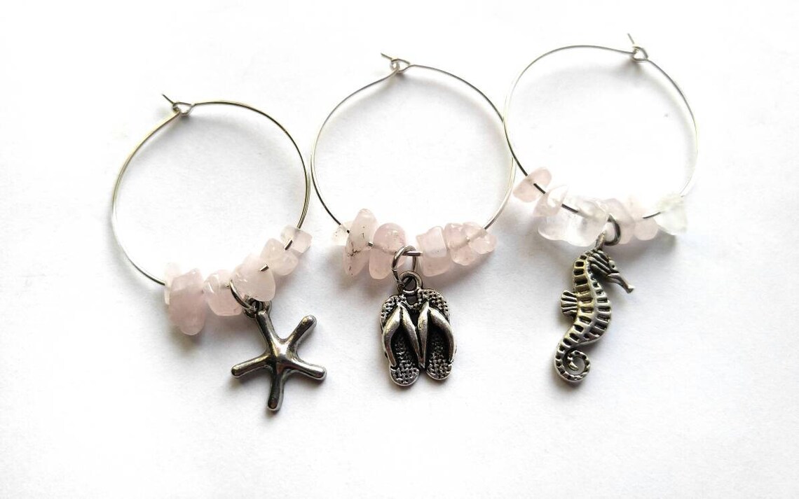 Rose Quartz Wine Glass Charms Hostess Gift Teacher Gift Etsy