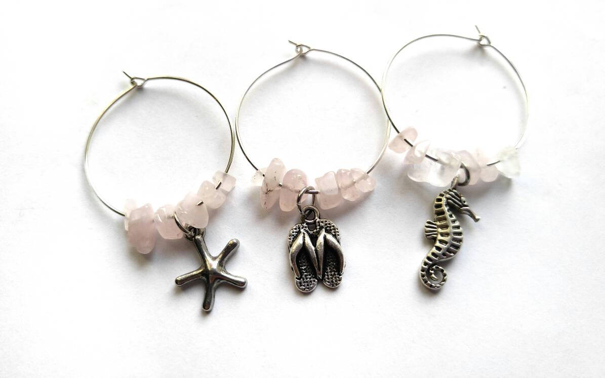 Rose Quartz Wine Glass Charms Hostess Gift Teacher Gift Etsy