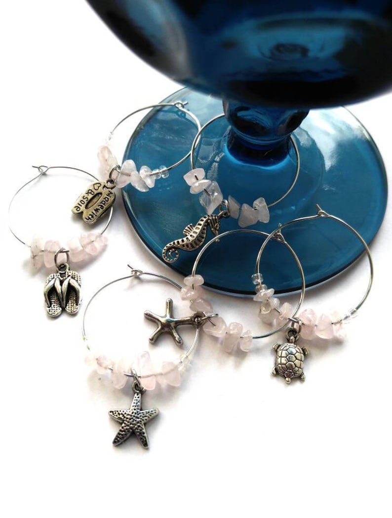 Rose Quartz Wine Glass Charms Hostess Gift Teacher Gift Etsy