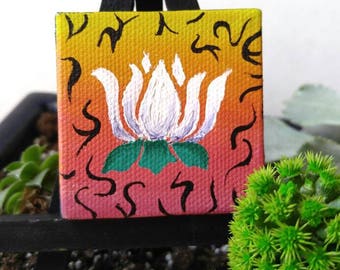 Lotus painting, yoga art, Mini painting, meditation painting, lotus art, 2 inch square Origional art with stand, lotus meditation painting
