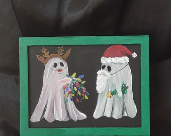 Ghost acrylic painting, festive spirit acrylic painting, whimsical Christmas home decor, wall decor
