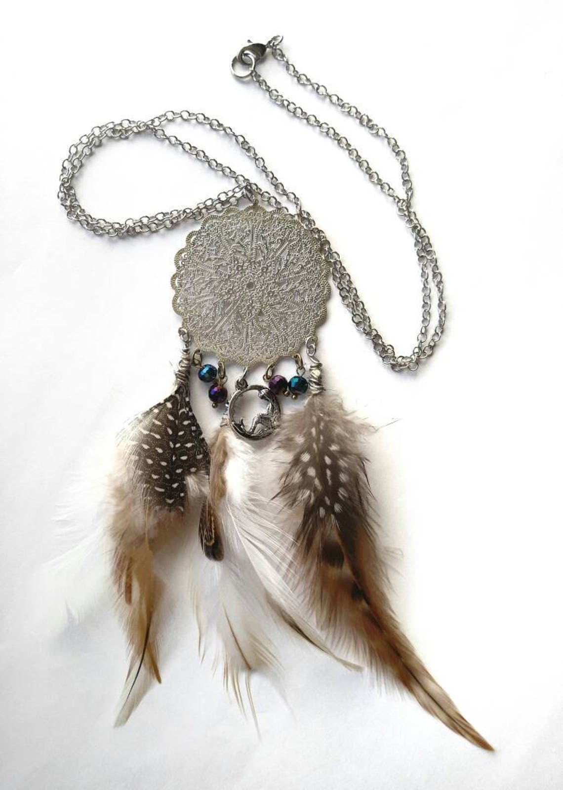 Dream Catcher Feather Necklace Mermaid and Crystal Pendant Etsy