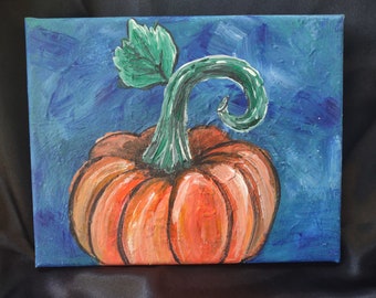 Whimsical Pumpkin Acrylic Painting: 8x10 inch Original Art