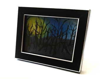 Origional framed painting. Forest picture. Tree painting. Black frame art. Coffee table decor. Boho home decor. Spooky painting