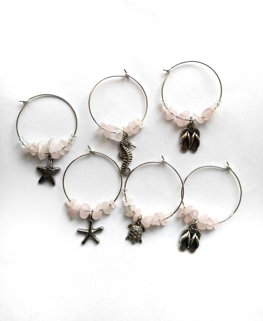 Rose Quartz Wine Glass Charms, Hostess Gift, Teacher Gift, Beach Wine