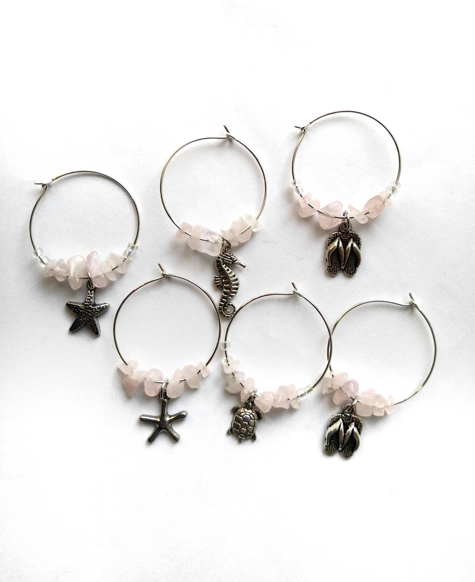 Rose Quartz Wine Glass Charms Hostess Gift Teacher Gift Etsy