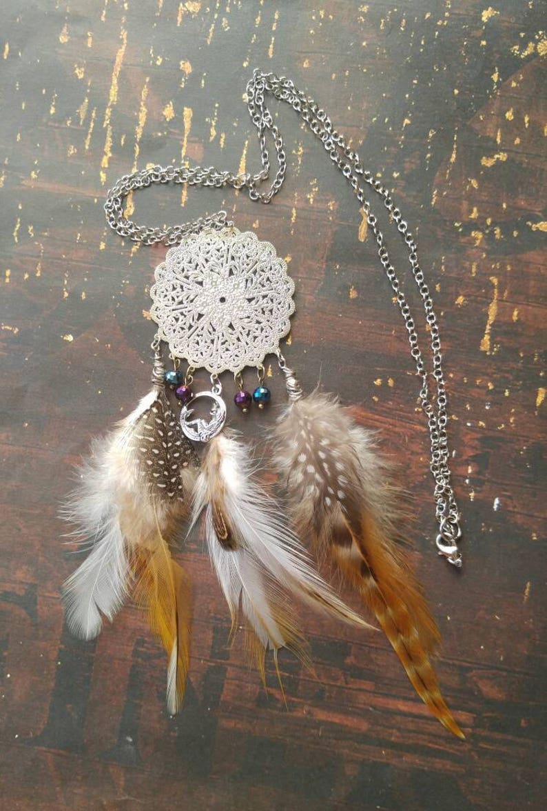 Dream Catcher Feather Necklace Mermaid and Crystal Pendant Etsy