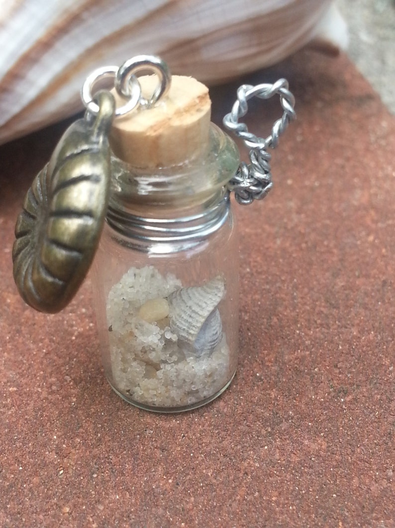 Beach Shell Pendant beach wedding unique beach memory, mini bottle charm, beach vile, ocean memories pendant, beach in a bottle image 3