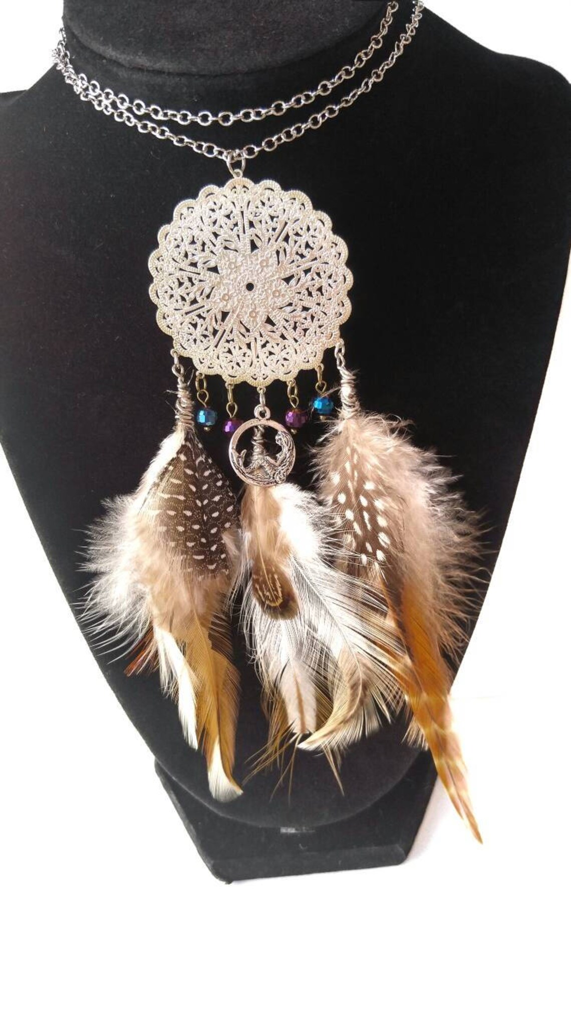 Dream Catcher Feather Necklace Mermaid and Crystal Pendant Etsy