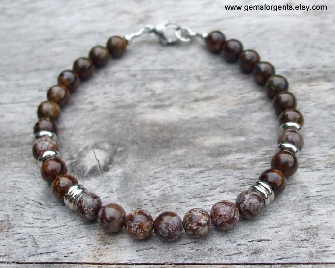 Brown Snowflake Obsidian and Brown Bronzite, Mens Beaded Bracelet ...