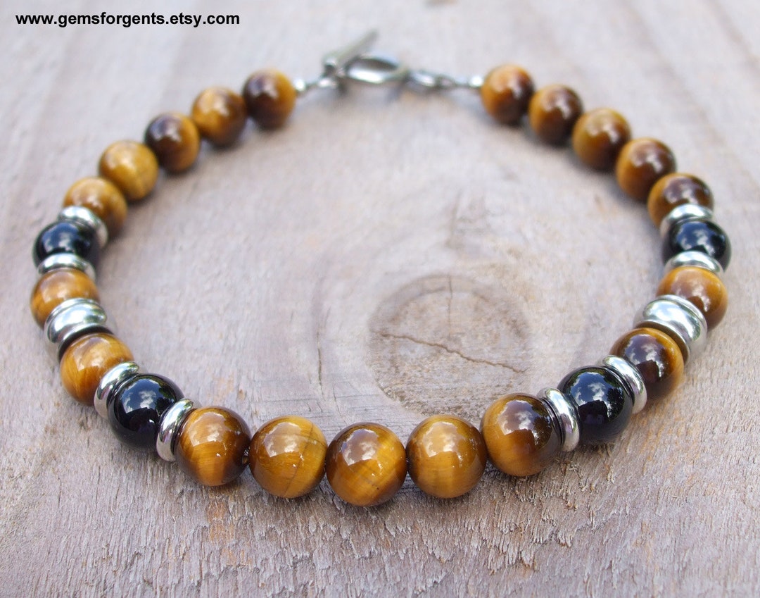 Tiger Eye and Black Onyx, Mens Beaded Bracelet, Stacking Bracelet, Mens ...