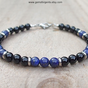 Dark Blue Lapis Lazuli and Black Onyx, Mens Beaded Bracelet, Stacking Bracelets, Mens Jewelry - B6