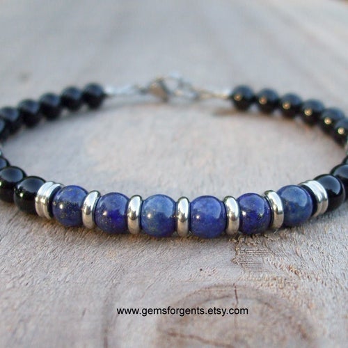 Hematite and Black Onyx Mens Beaded Bracelet Stacking Etsy