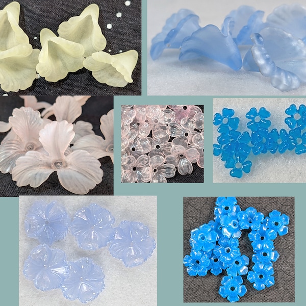 Resin and Vintage Lucite Flower Beads various colors and sizes