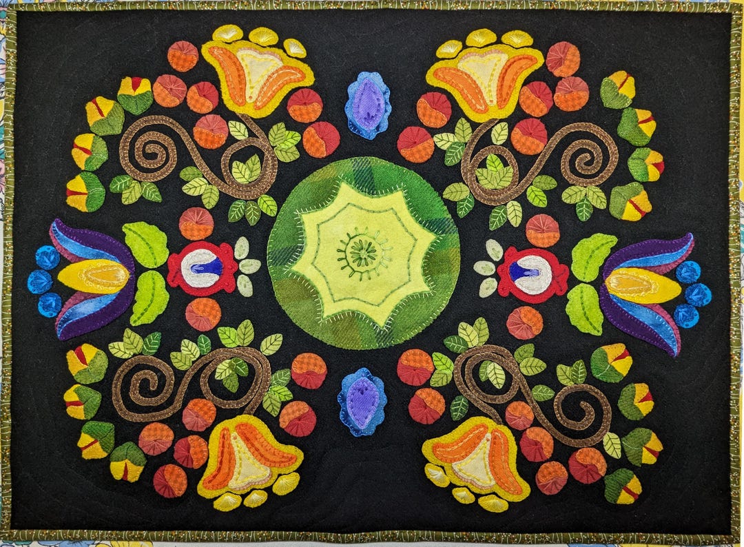 Wool Applique Jacobean Table Mat Runner Center Piece Wall Hanging ...