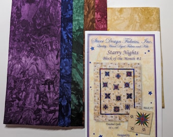 Starry Nights BOM quilt block kits designed by Shelly Starr and kitted by Starr Design Fabrics
