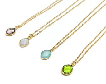 Delicate Birthstone Natural Gemstone Necklace on Gold Chain