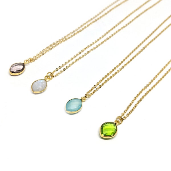 Delicate Birthstone Natural Gemstone Necklace on Gold Chain