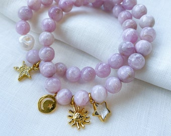 Kunzite Celestial Beaded Bracelet Set