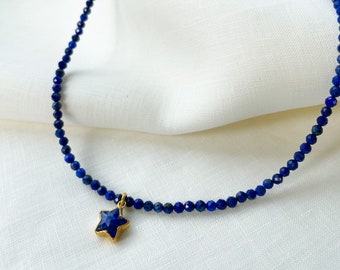 Lapis Lazuli Beaded Necklace with 18k Gold Vermeil Lapis Lazuli Star Charm