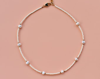 Ivory Seed Bead and Pearl Necklace