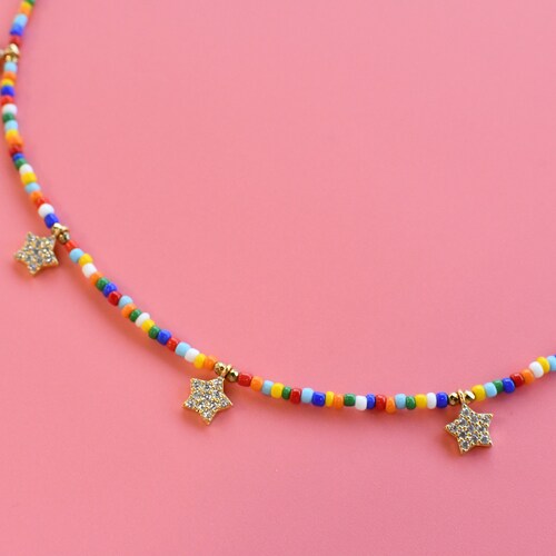 Rainbow Seed Bead Star Necklace Etsy