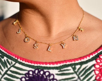 Etsy Shiori Necklace, Custom Name Necklace with Rhinestone Letters and Star Charms
