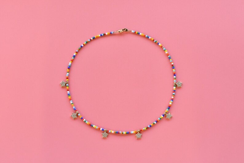 Rainbow Seed Bead Star Necklace image 2