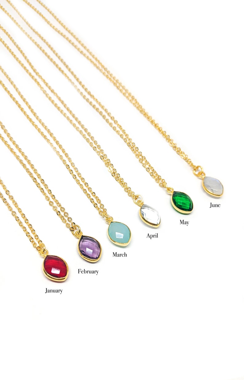 Delicate Birthstone Natural Gemstone Necklace on Gold Chain image 3