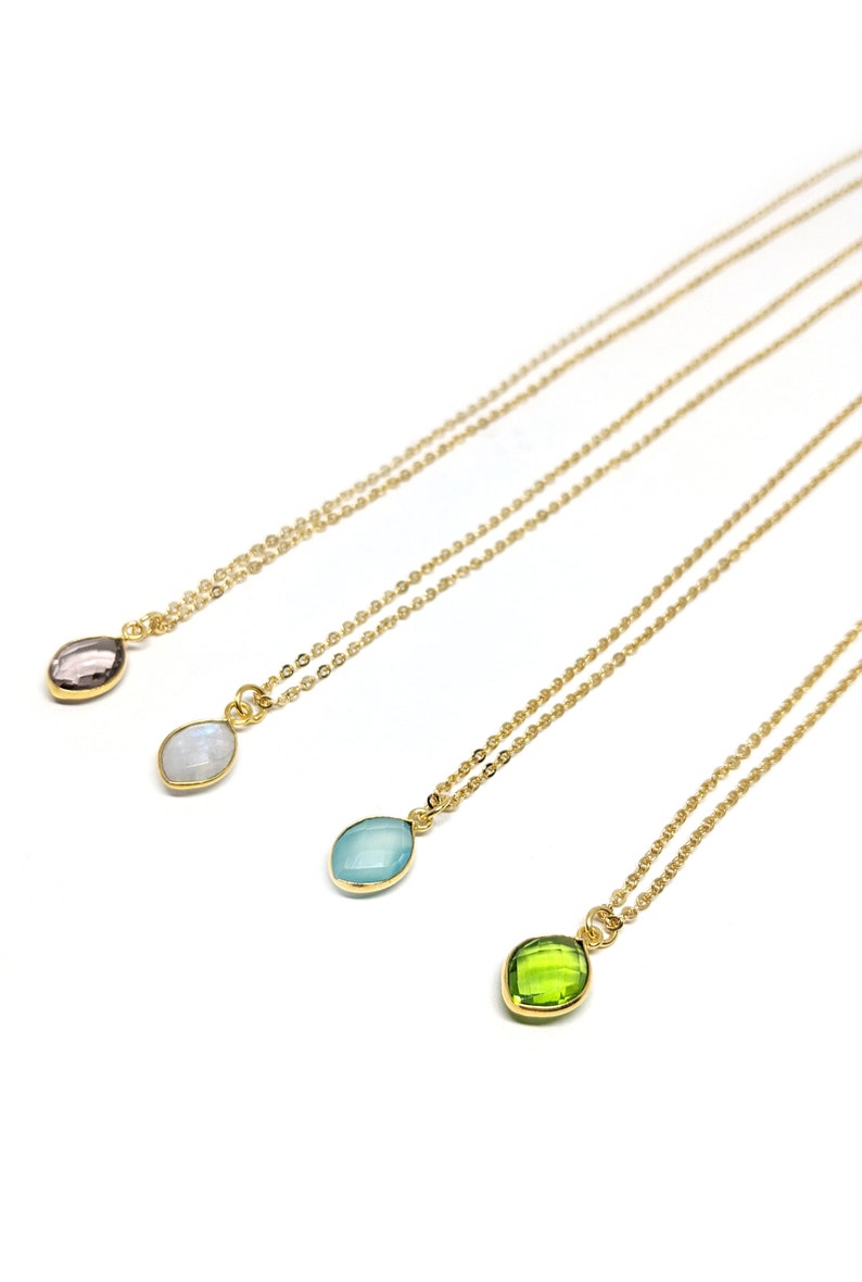 Delicate Birthstone Natural Gemstone Necklace on Gold Chain image 1