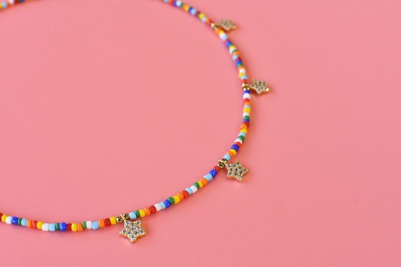 Rainbow Seed Bead Star Necklace image 4