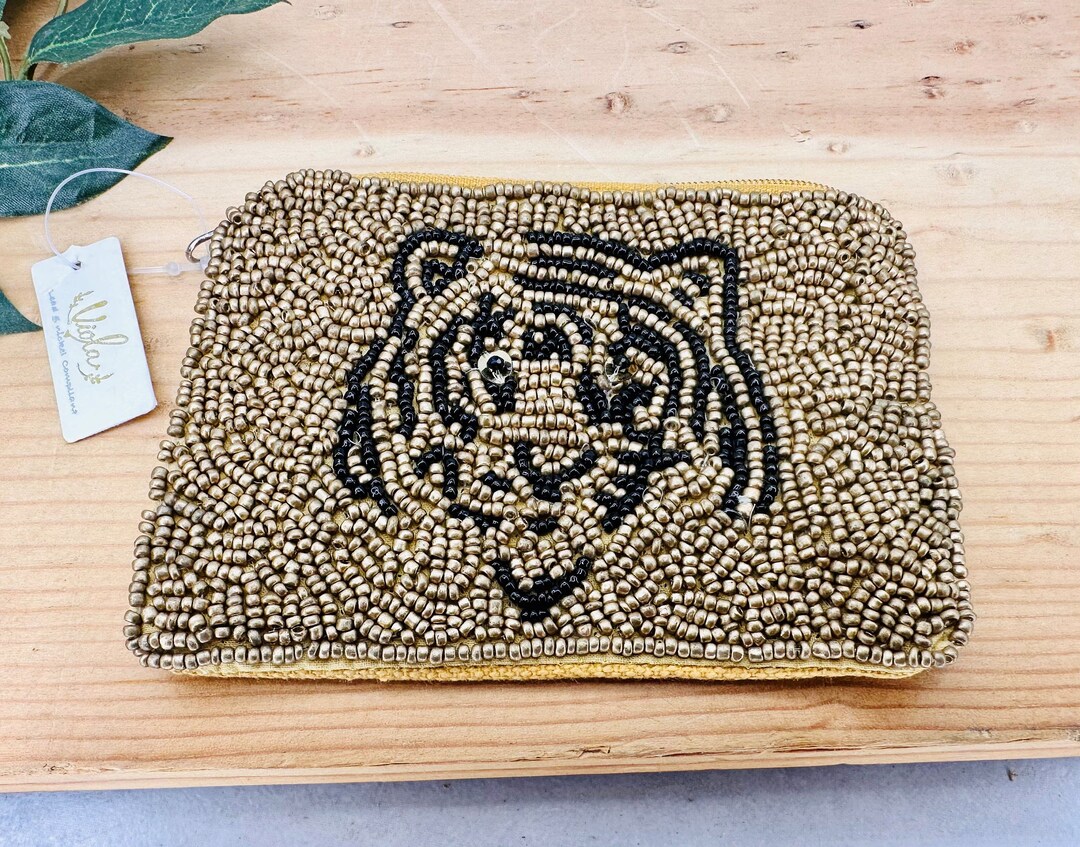 Gold Tiger Coin Purse Beaded Tiger Coin Pouch/lsu Beaded Etsy