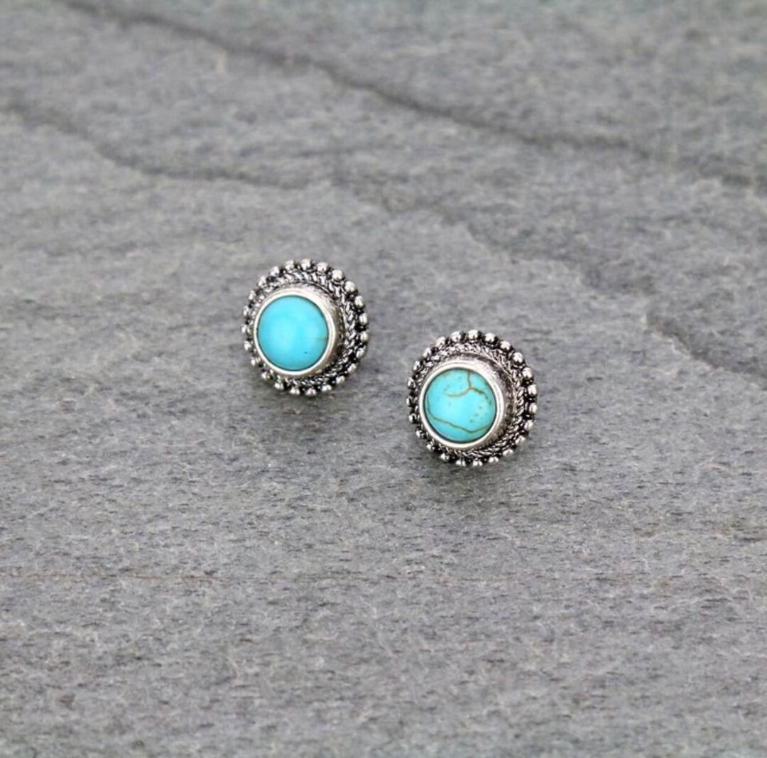 Natural Stone Blue Turquoise Stud Earrings Womens Earrings Turquoise Gift Southwestern Native