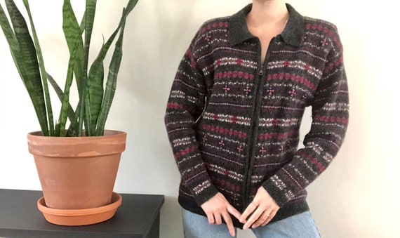 Vintage 80's collared shetland wool knit cardigan