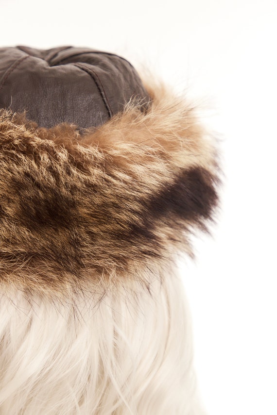 70's vintage brown leather and raccoon fur winter… - image 4