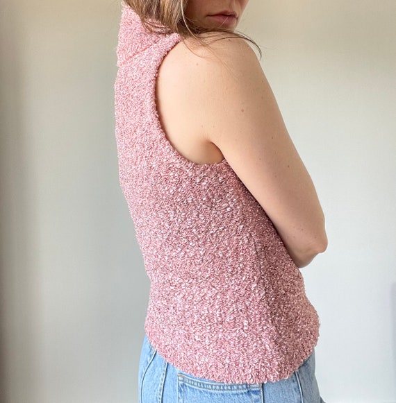 Cute 90's Y2K pink knit sleeveless top / knit ves… - image 9