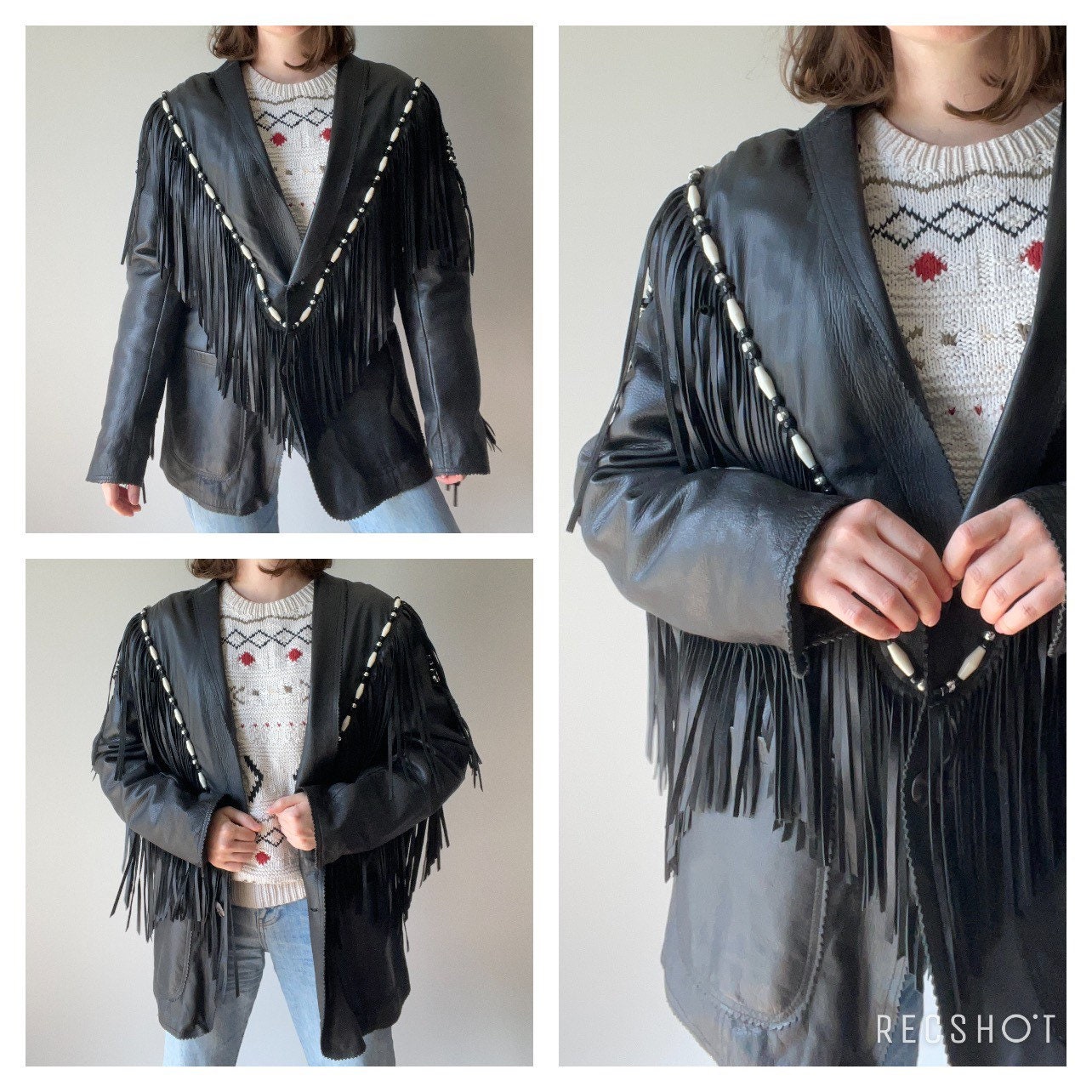 South Western Fringe Black Leather Jacket / Beaded Leather - Etsy Canada