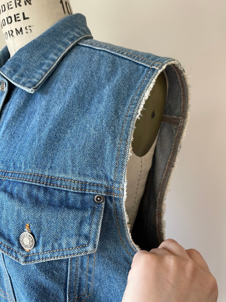 80's Oversize Blue Denim Vest / Raw Edge / Small Medium / Etsy Canada