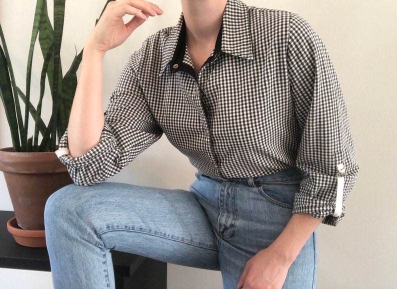 Lana Sport 90's Y2K shirt / Black and white vichy print / Etsy