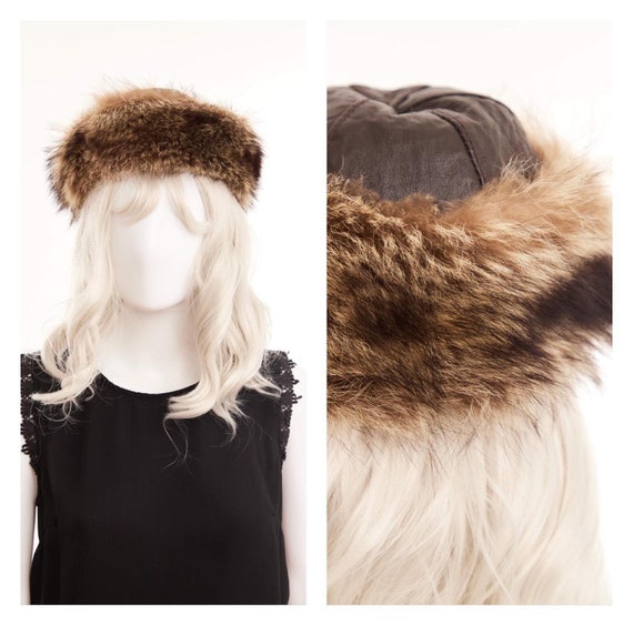 70's vintage brown leather and raccoon fur winter… - image 1