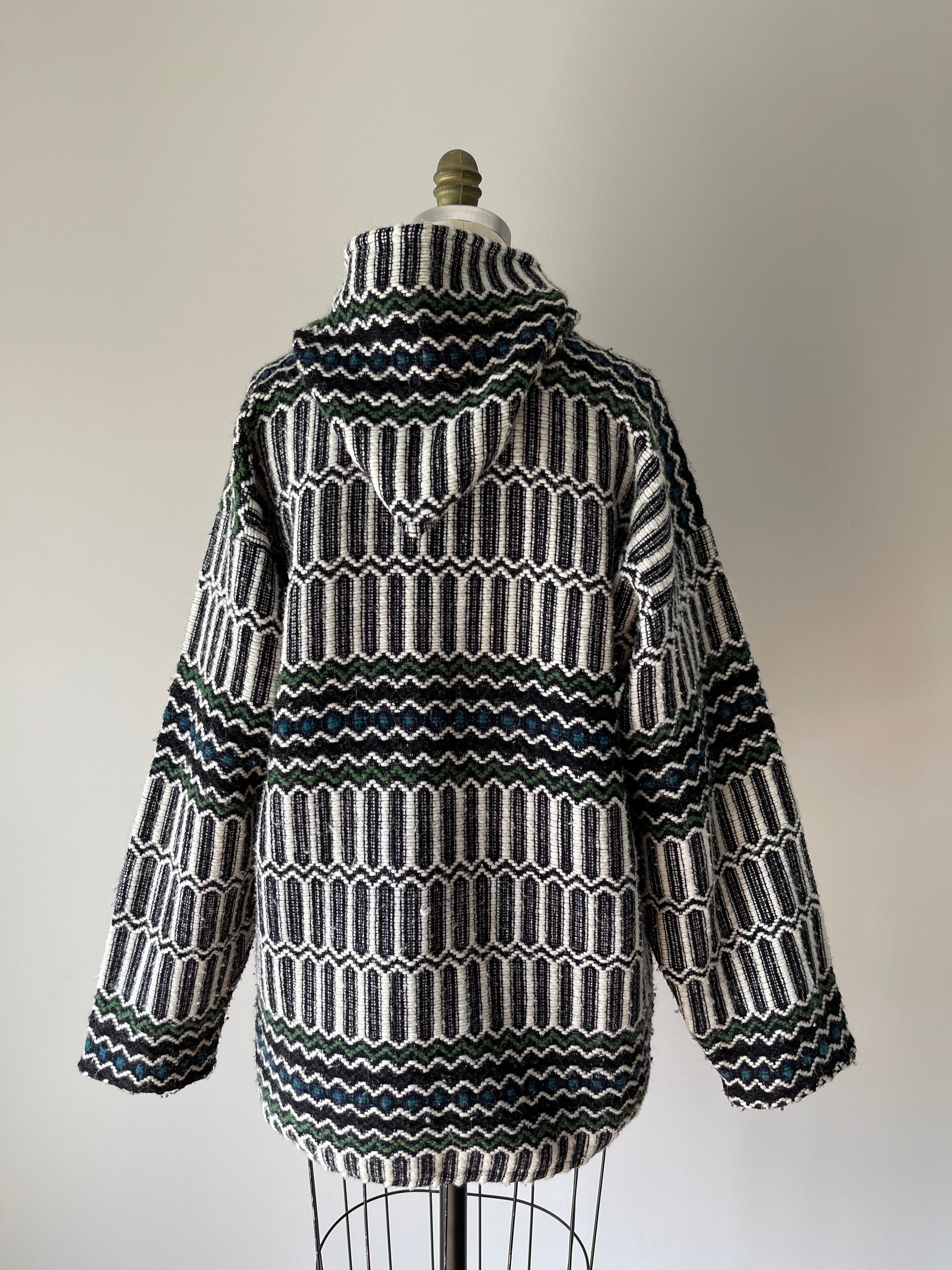 90's baja hoodie / pullover woven sweater / black white Etsy