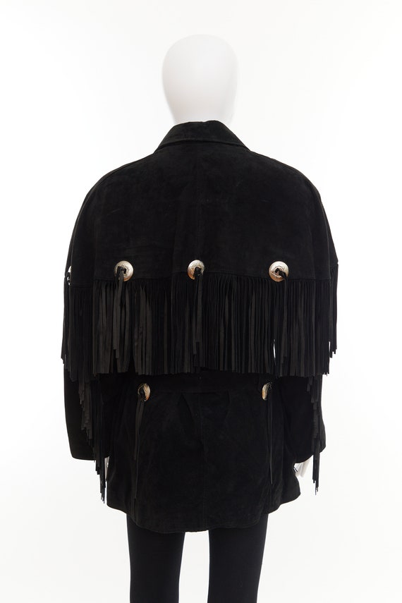 90's western black suede fringe leather jacket / Cape - Gem