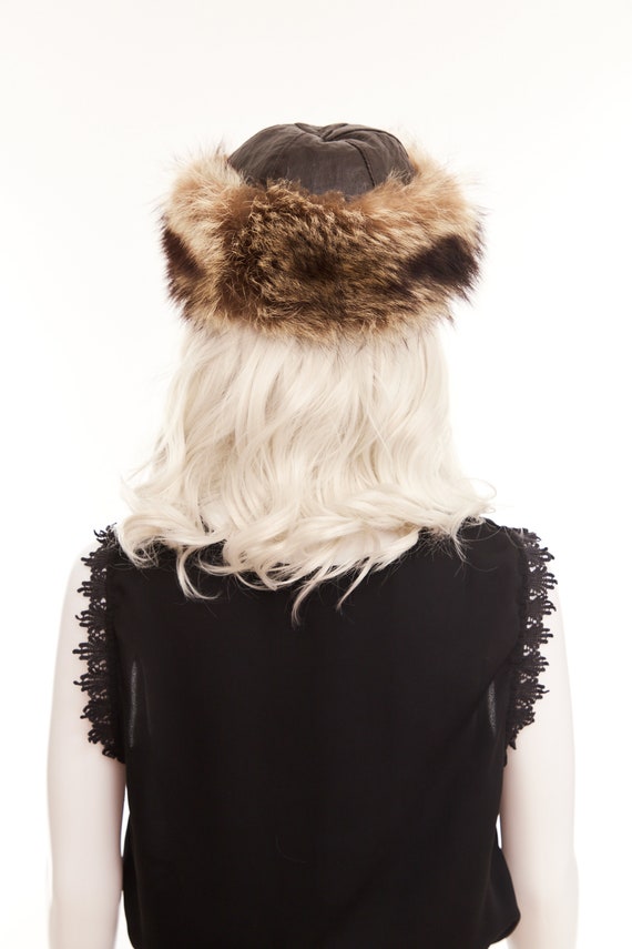 70's vintage brown leather and raccoon fur winter… - image 6
