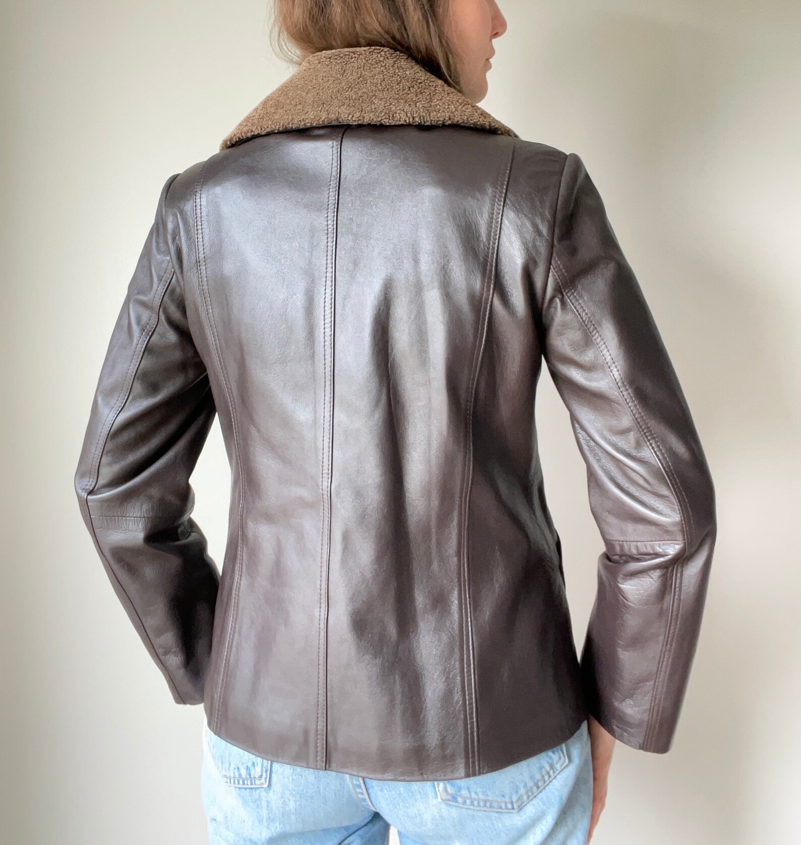 90's Y2K Brown Leather Jacket / Removable Sherpa Fleece - Etsy