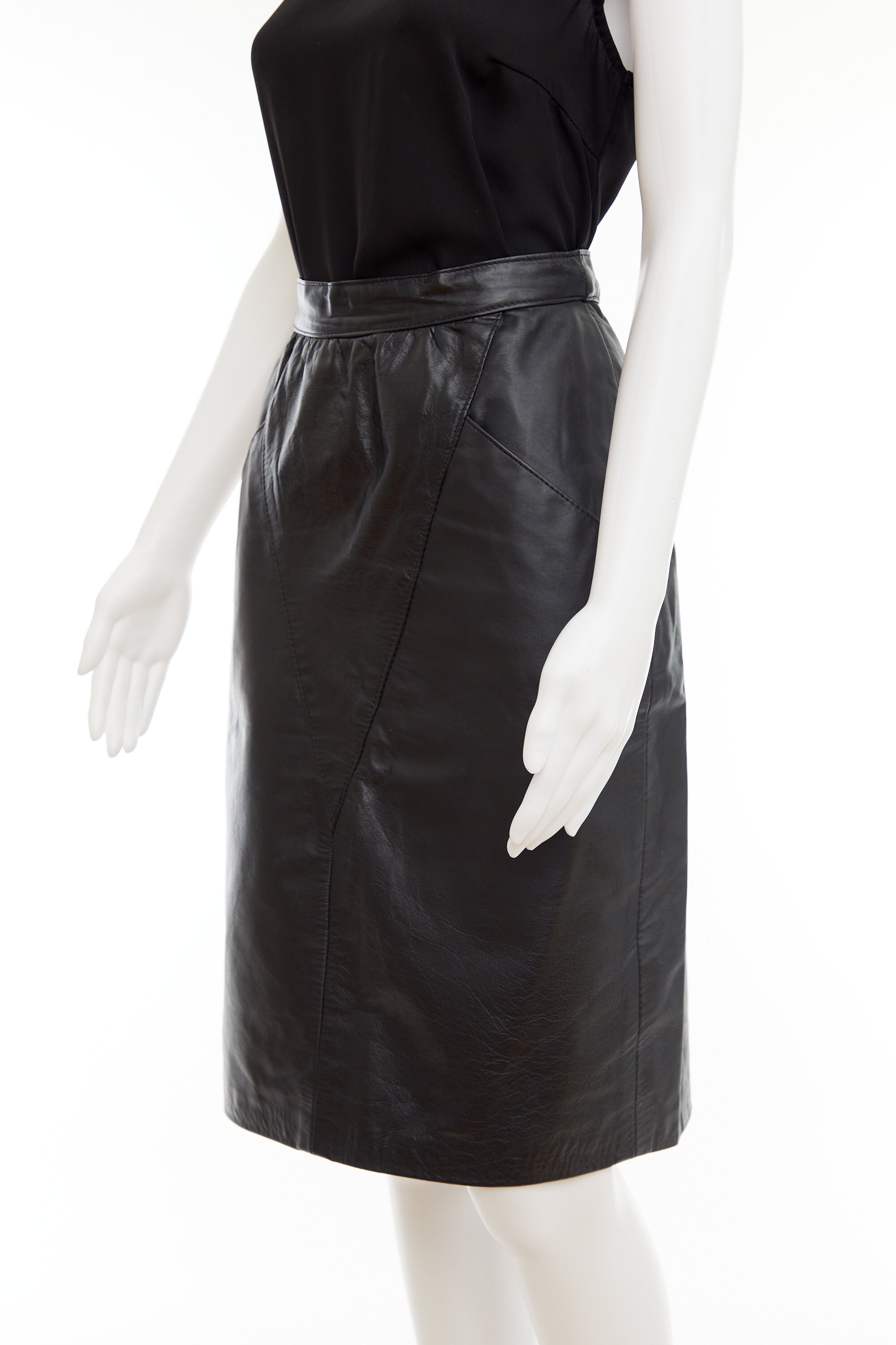80's High Waist Black Leather Skirt / Midi Skirt approx - Etsy Canada